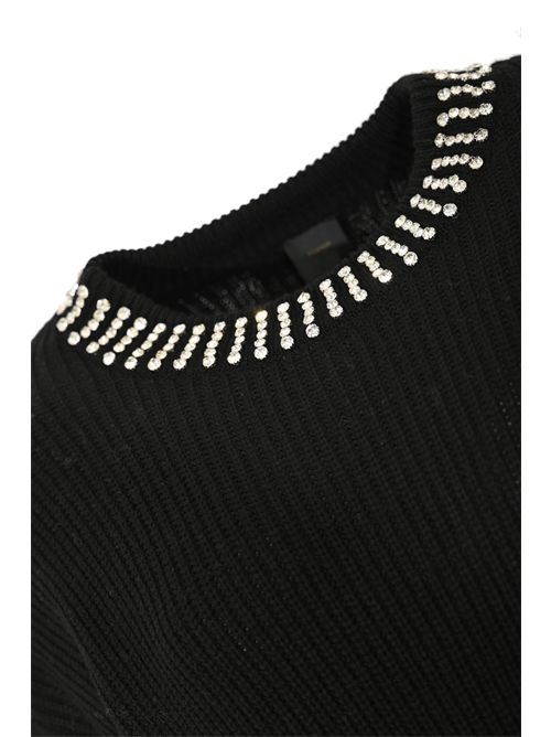 Abito Ask in maglia di misto lana e cashmere con collo strass Nero PINKO | 105746 A2S4Z99